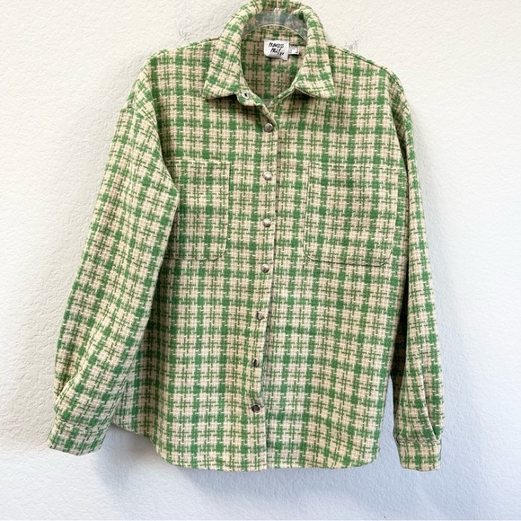 Princess Polly Houndstooth Check Shacket Jacket Green Size 6 - Picture 1 of 6
